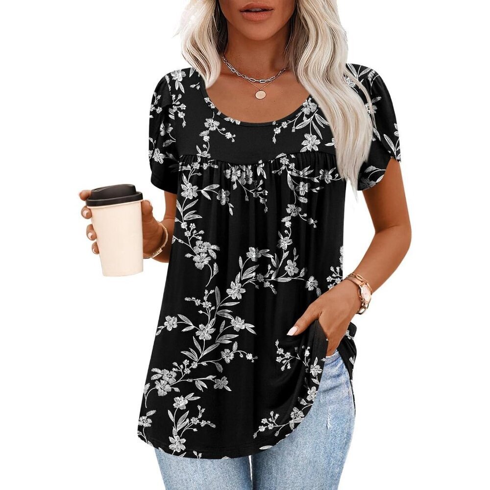 Women's Rayon Spandex Tunic Top Casual Dressy Loose Fit Short Sleeve - Picture 2 of 6